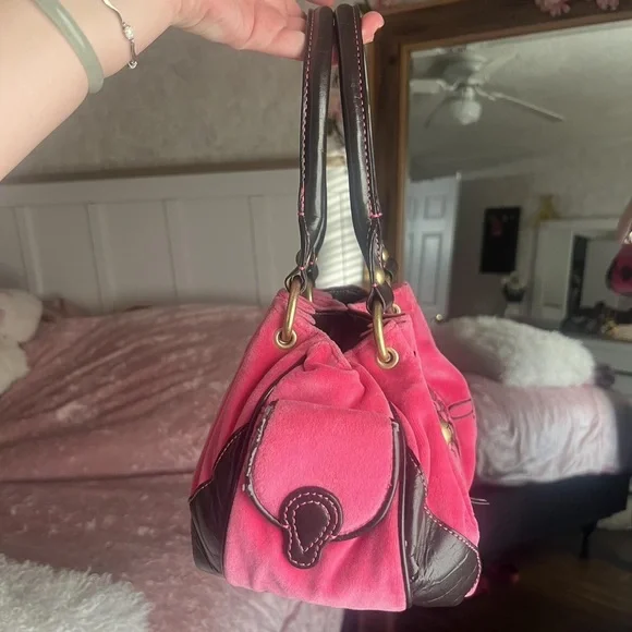 Juice Beauty Pink Satchel with Embroidered Crest